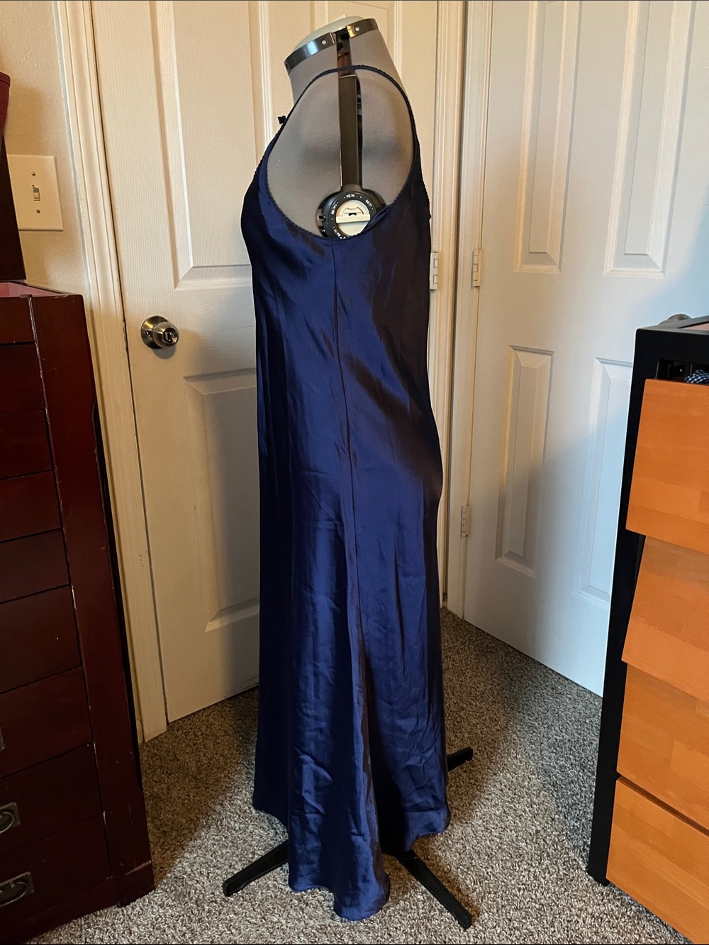 Oscar de la Renta Vintage Satin Slip Dress Nightgown, Navy Blue, Size M - Picture 2 of 7